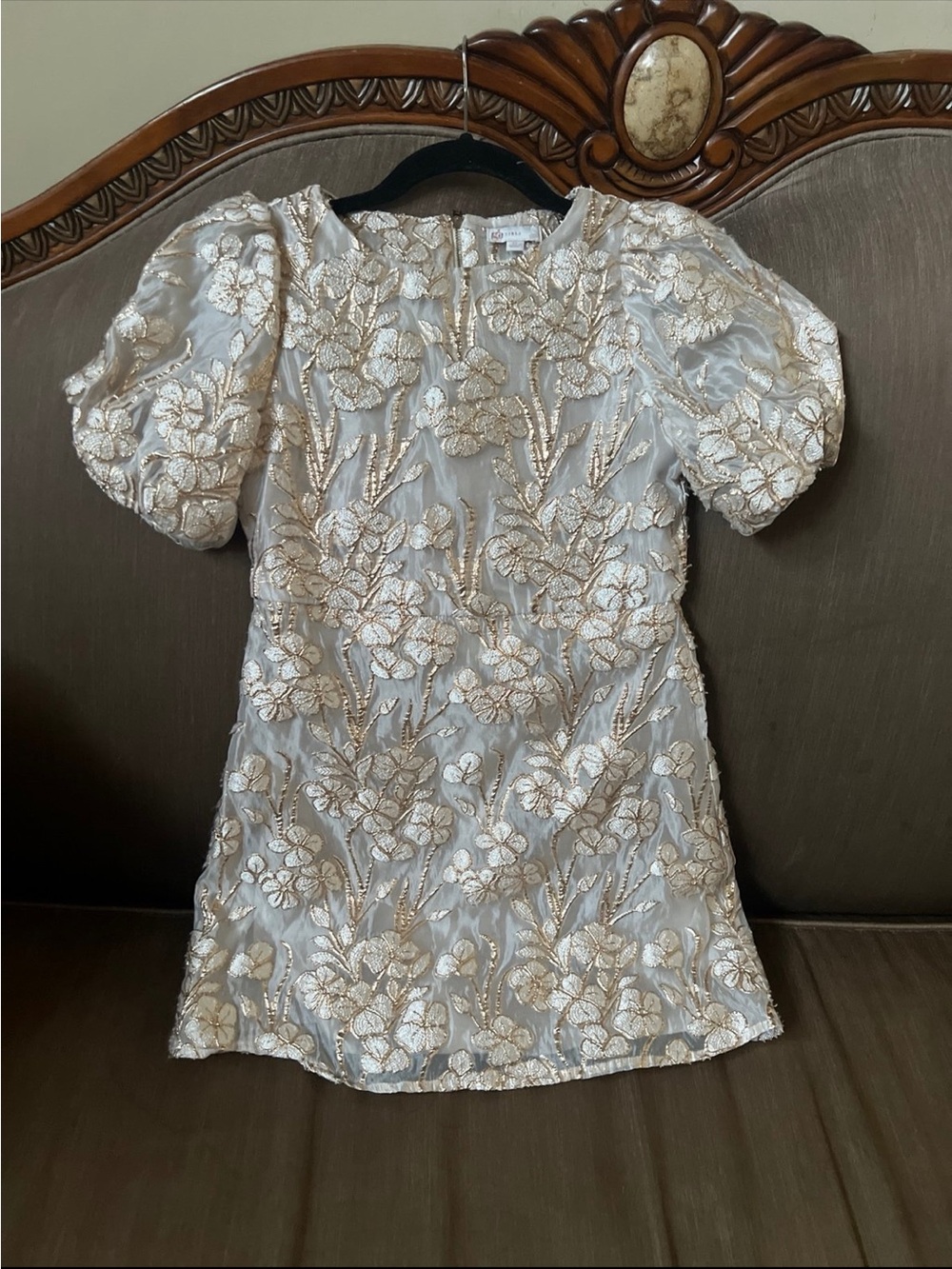GB girls Ivory and Gold Floral Embroidered Formal Dress